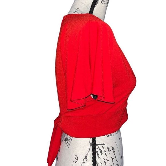 Divided red faux wrap crop top small - Picture 2 of 5